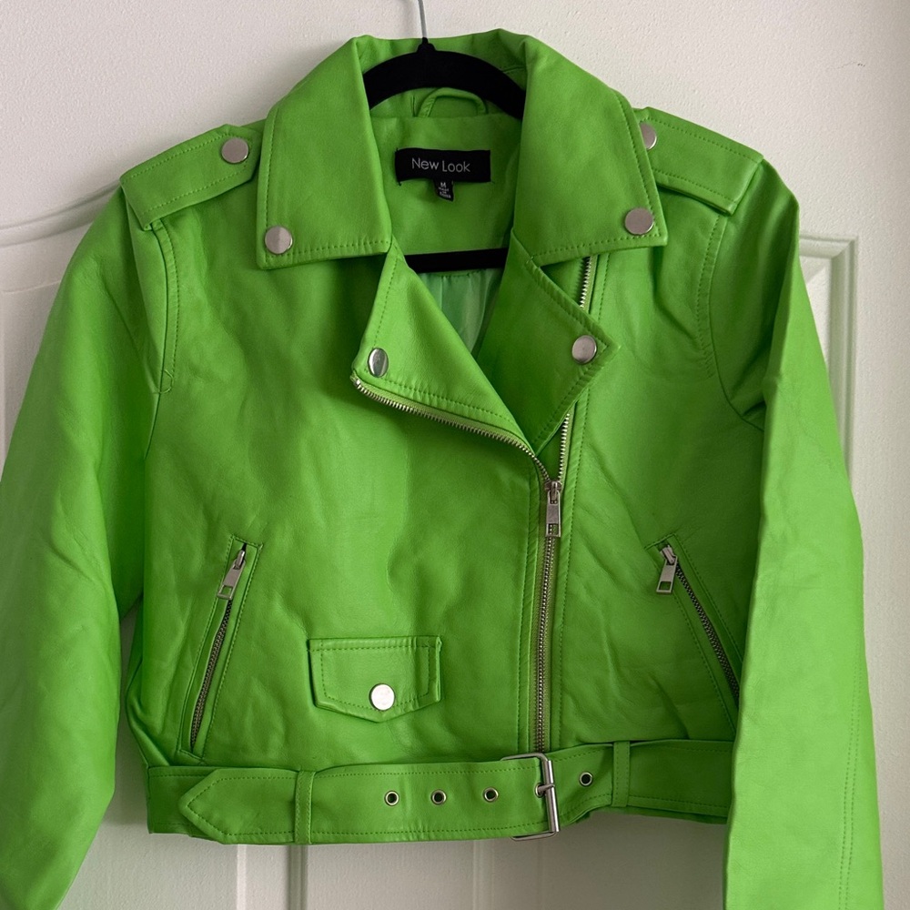 New Look Bright Lime Green Biker Leather Jacket